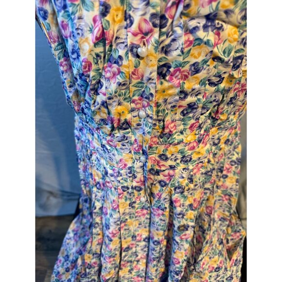 Vintage Karin Stevens Floral 80s Style Office Dress Womens 14 Large Shoulder Pad - Picture 3 of 3